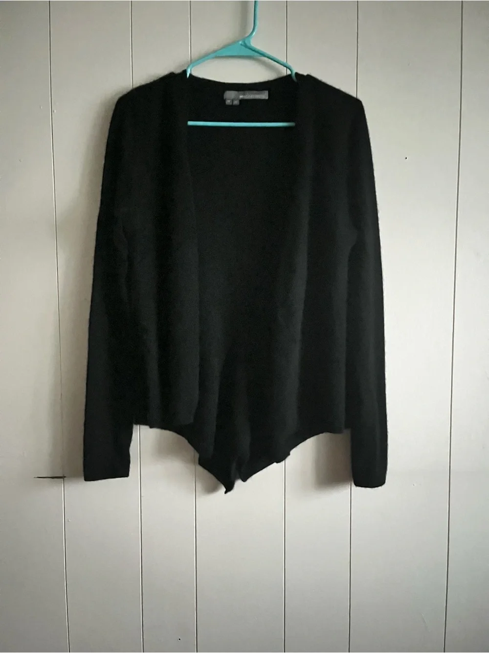 360 Cashmere Black Open-Front Draped Cardigan